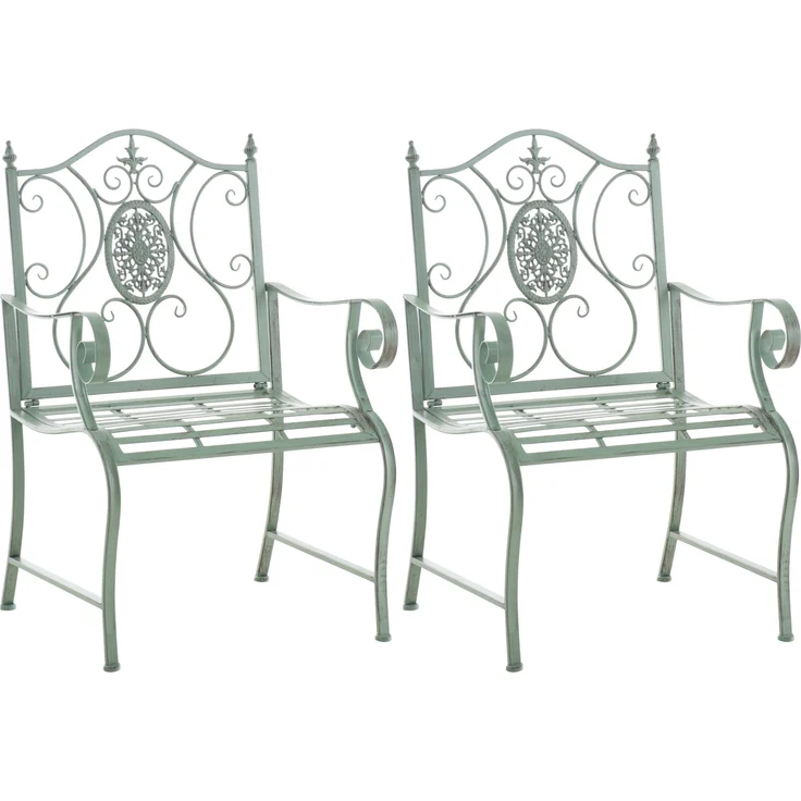 2er Set Gartenstühle AUSTIN - Metall Antik-grün 62x53x94 cm | Gartenstuhl Metall Terrassenstuhl Antik Verzierung Stühle Garten Balkon – Bild 1