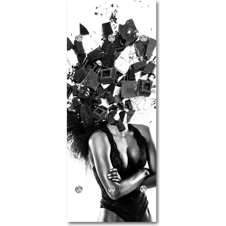 Queence Garderobe - "Fashion Clash" Druck auf hochwertigem Arcylglas inkl. Edelstahlhaken und Aufhängung, Format: 50x120cm