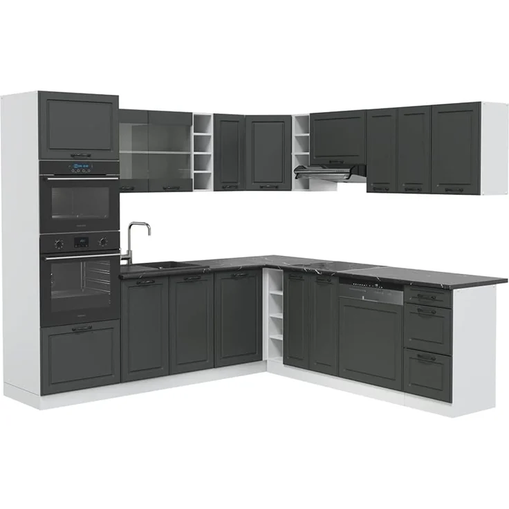 Eckküche R-Line Anthrazit Landhaus/Weiß 247 x 237 cm, AP Anthrazit Vicco – Bild 1