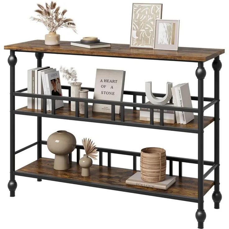 GarveeMore Konsolentisch 3-stufiger schmaler Beistelltisch mit Stauraum,109x30x80cm, Sofatisch für Wohnzimmer,Foyer,Flur,Eingang