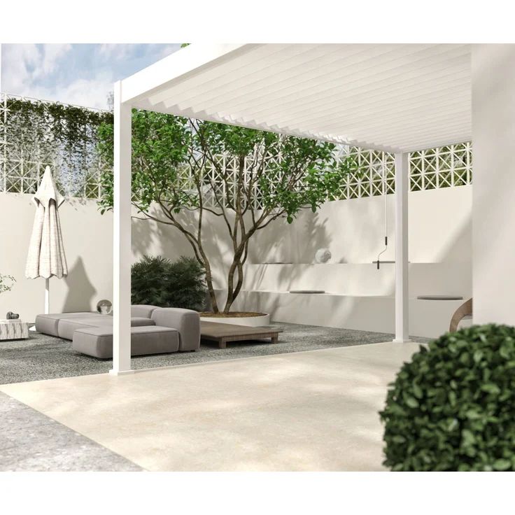 Weide Deluxe | Wand Pergola | Voll Aluminium | 3 x 4 M | Lamellendach weiß – Bild 9