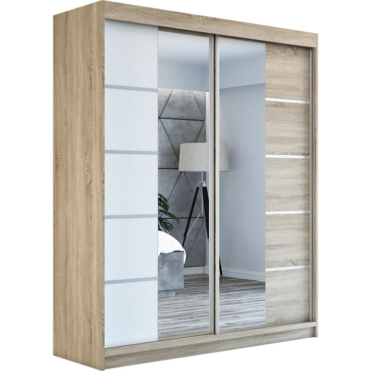 Schwebetürenschrank ERA 2-türig Schrank 160 cm (mit Spiegel) Farbe: Sonoma , weiß – Bild 1