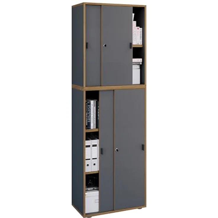 MID.YOU Schuhschrank, Anthrazit/Honigeiche, mit 3 Fächern, stehend, 60x183x37 cm, Garderobe für Schuhaufbewahrung – Bild 1