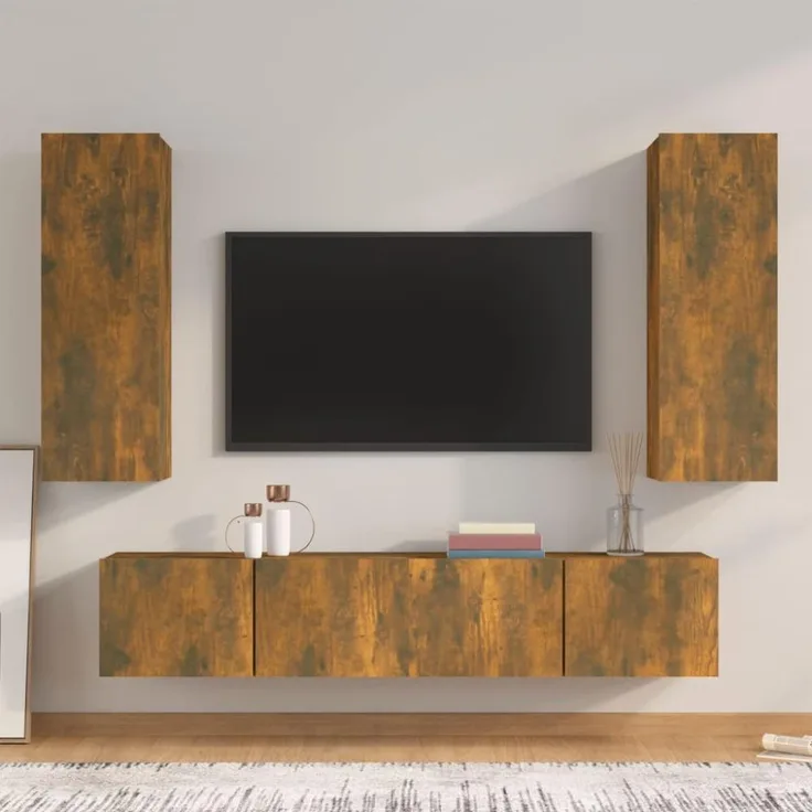 4-tlg. TV-Schrank-Set Räuchereiche Holzwerkstoff [3114203]