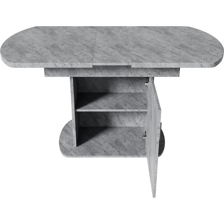 Ausziehbarer ovaler Esstisch, L110/130*W70*H75cm,Esstisch mit Stauraum, Kaffee-Freizeittisch, moderner minimalistischer Esstisch, platzsparender multifunktionaler Esstisch, Betonoptik+silberner Griff – Bild 10