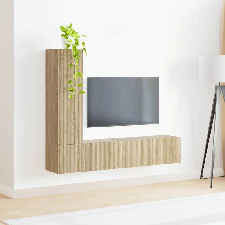 3 pcs TV-Schrankset, Fernsehschrank Wandmontiert Sonoma-Eiche Holzwerkstoff – Bild 4