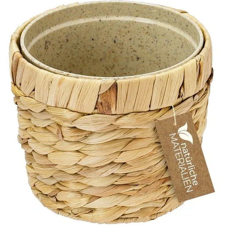 HMF Wasserhyazinthentopf Innovativer Blumentopf geflochten aus Wasserhyazinthe (1 St), mit Pflanztopf aus nachhaltigen Rohstoffen, Rund, ø14 cm – Bild 4