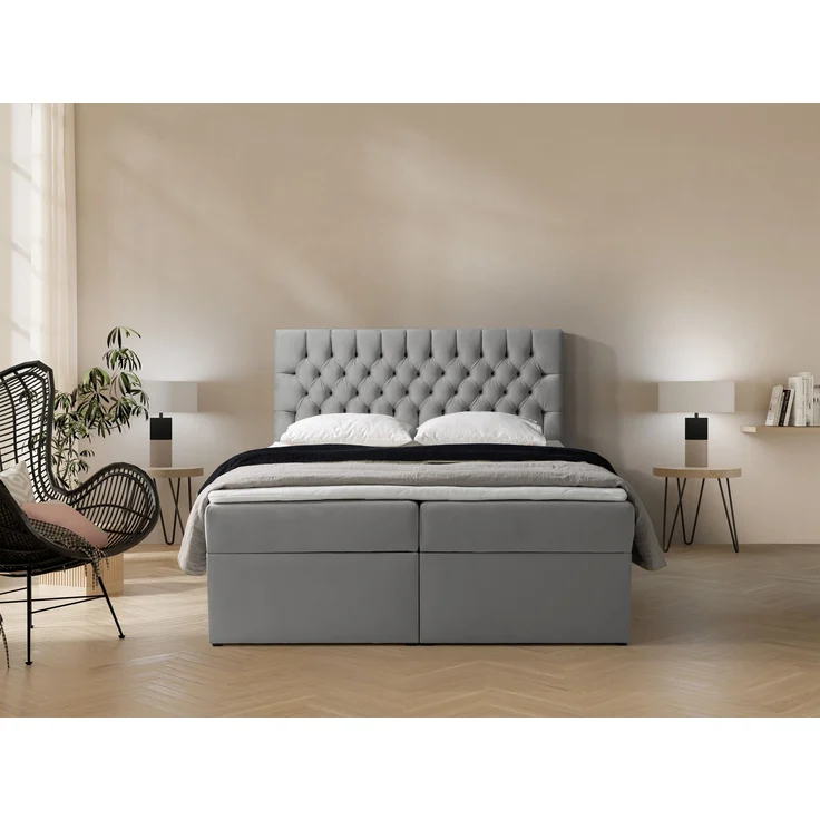 Selsey 'Daissy' Boxbett 160×200 mit Matratze und Topper, Samt, Grau – Bild 2