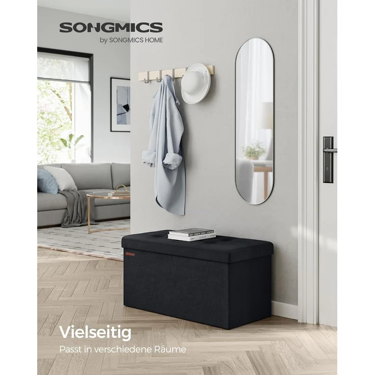 Songmics Sitztruhe mit Stauraum, Samt tintenschwarz, 38 x 38 x 76 cm – Bild 4