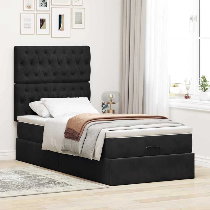 vidaXL Ottoman-Bett mit Matratzen & LEDs Schwarz 90x200 cm Samt 3314368 – Bild 4