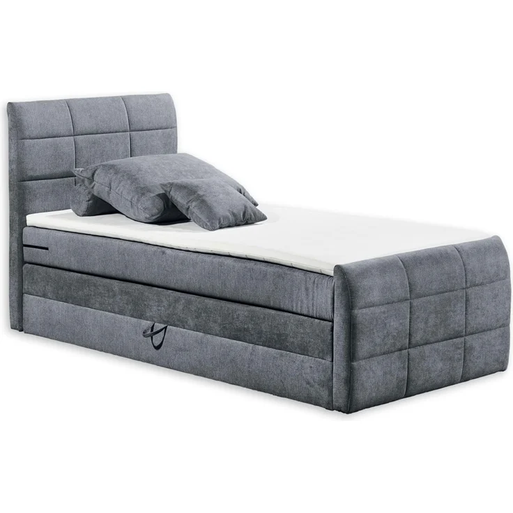 KUBA 2 Boxspringbett 120x200 mit Bettkasten, Anthrazit - Bequemes Bett mit 7-Zonen-Federkern Matratze & Komfortschaum Topper - 123 x 113 x 220 cm (B/H/T)