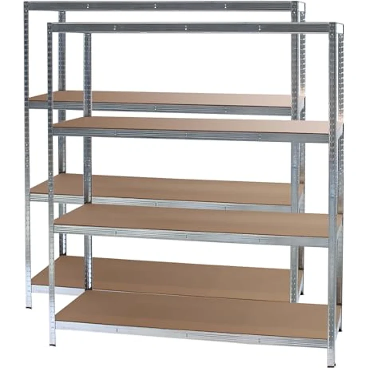 Wiltec Set 2X Schwerlastregal 160 x 60 x 180 cm, 175kg/Ablage, Steckregal verzinkt aus Stahl, Lastenregal mit 4 Ablagen, Werkstattregal – Bild 5