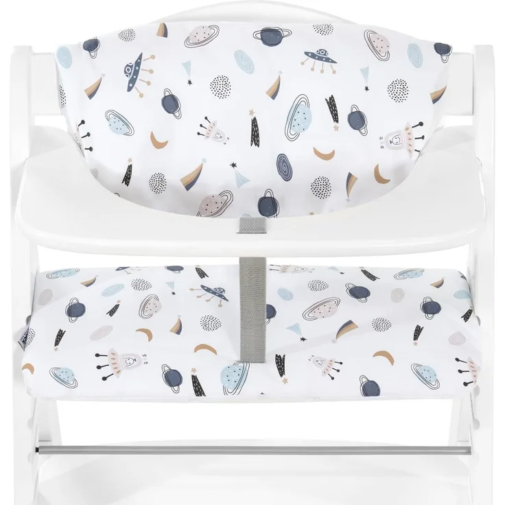 Hauck Sitzkissen für Holzhochstühle Highchair Pad Deluxe, Kompatibel mit Alpha+, Beta+ und Bauähnlichen Modellen, Maschinenwaschbar, Einfache Befestigung mit Klettverschlüssen, Space Weiß
