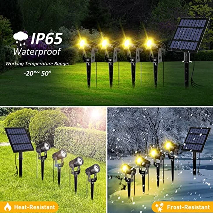 T-SUN Solarleuchte Garten, 4er Set LED Gartenstrahler, 3000K Warmweiß, IP65 wasserdicht, automatischer Schalter, einstellbar, Solarbetrieben – Bild 4