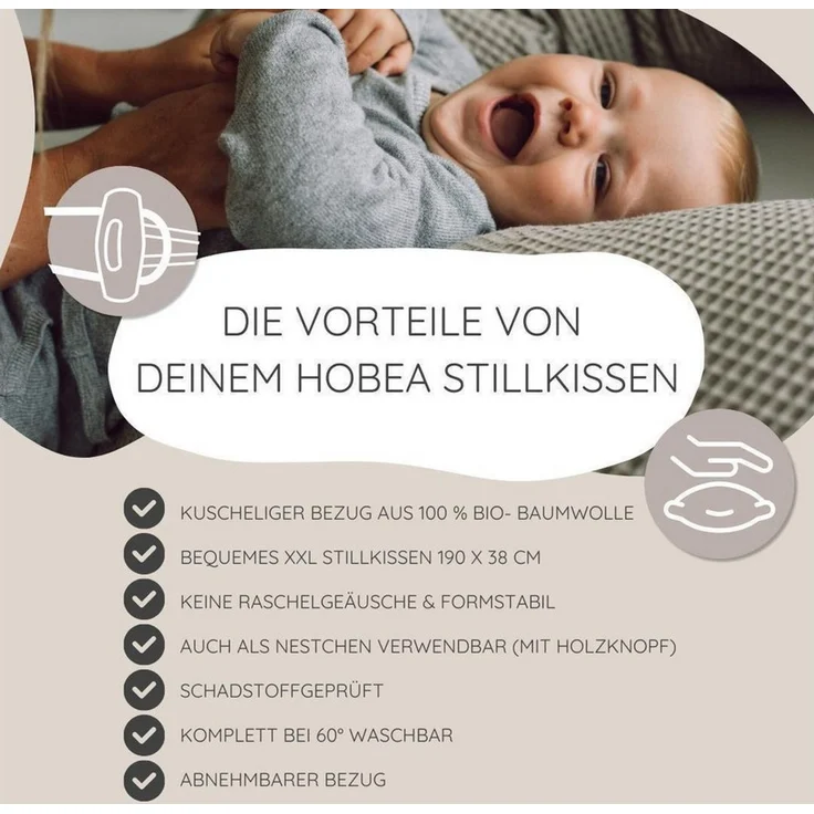 HOBEA-Germany Stillkissen XXL Lagerungskissen Schwangerschaftskissen Seitenschläferkissen groß (Musselin hellgrau) – Bild 2