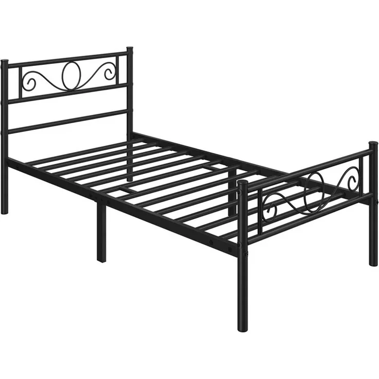 Yaheetech Bettgestell Metallbett mit Kopfteil, Einzelbett/Doppelbett Metallbettrahmen, Metall schwarz, 90 x 160 cm