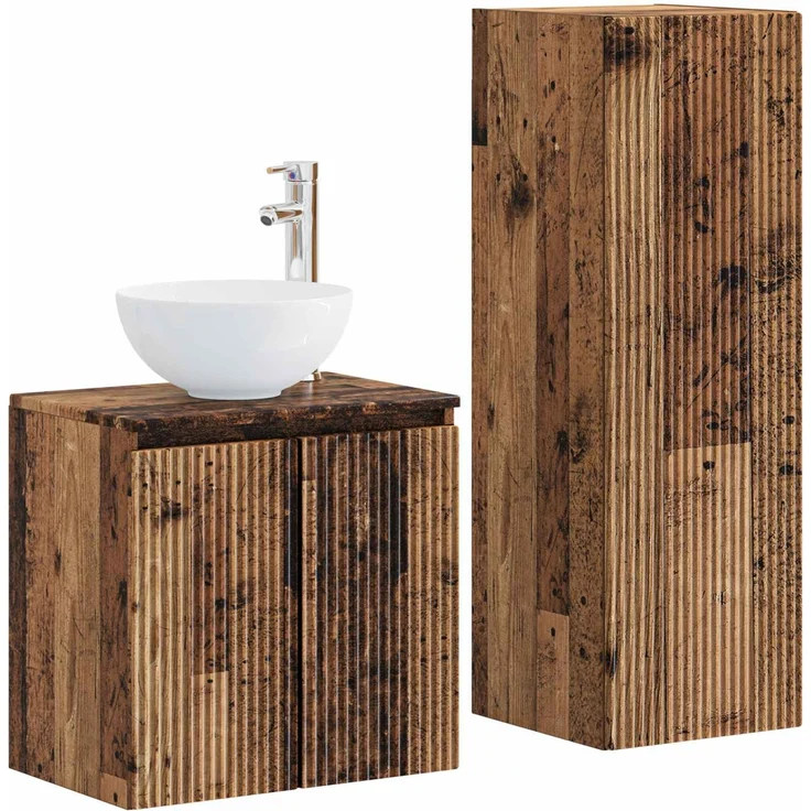 vidaXL Badezimmerschrank-Set 2 stk. Altholz 33 x 34,5 x 100 cm 3406121 – Bild 2