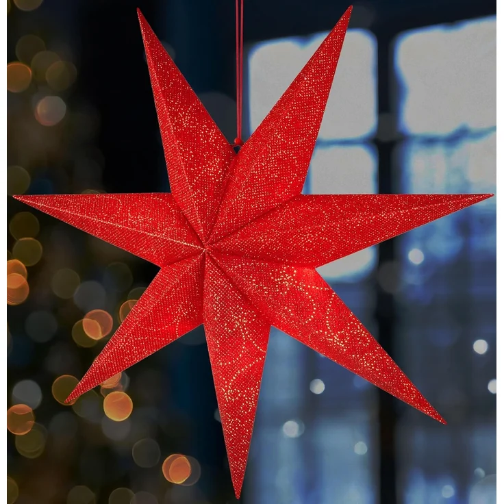 BRUBAKER 60 cm Weihnachtsstern für Innen - Adventsstern mit E14 Fassung Hängend - Fenster Leuchtstern zum Aufhängen - Stern Set Weihnachten mit 3,5 m Kabel - 3D Papierstern Deko - Rot