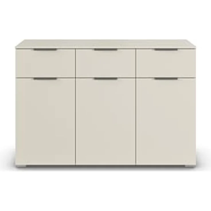 Rauch Möbel Alabama, Kommode für Schlafzimmer, Kinderzimmer, Garderobe, Flur, 3-türig, mit 3 Schubladen, Soft-Close-Funktion, Farbe Beige, Griff Grau metallic, Schwarz, Maße 120 x 81 x 42 cm – Bild 6
