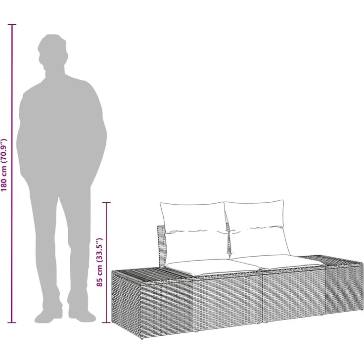 vidaXL Gartensofa mit Kissen Beige 184 x 62 x 69 cm Poly-Rattan 42006806 – Bild 9