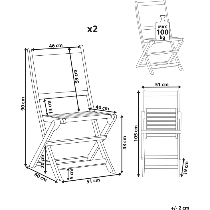 Gartenstuhl 2er Set PARAGGI Zertifiziertes Akazienholz Heller Holzfarbton – Bild 2