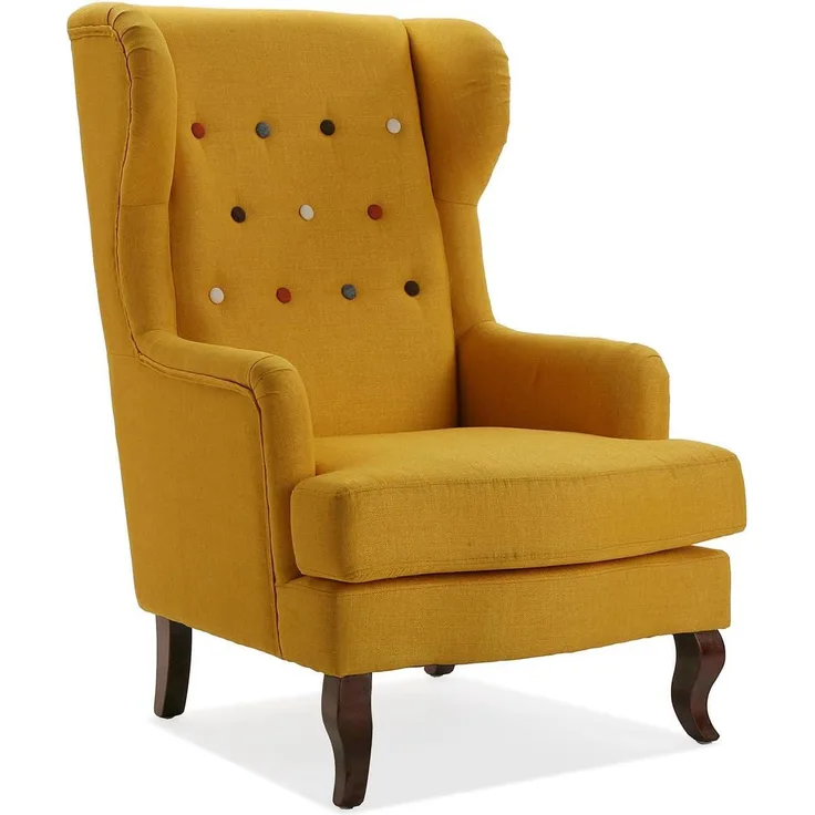 Versa Botones Sessel für Wohnzimmer, Schlafzimmer oder Esszimmer, bequemer und Anderer Sessel, mit Armlehnen, Maßnahmen (H x L x B) 103 x 62 x 68 cm, Baumwolle und Holz, Farbe: Gelb