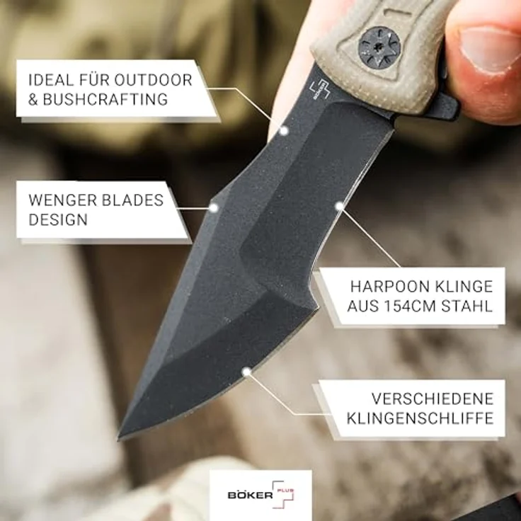 BÖKER PLUS® Micro Tracker Folder – klappbares Bushcraft-Messer mit 8,1 cm schwarzer 154CM Edelstahlklinge, Micarta Griff und Nylon-Etui in Geschenk-Box – Bild 4