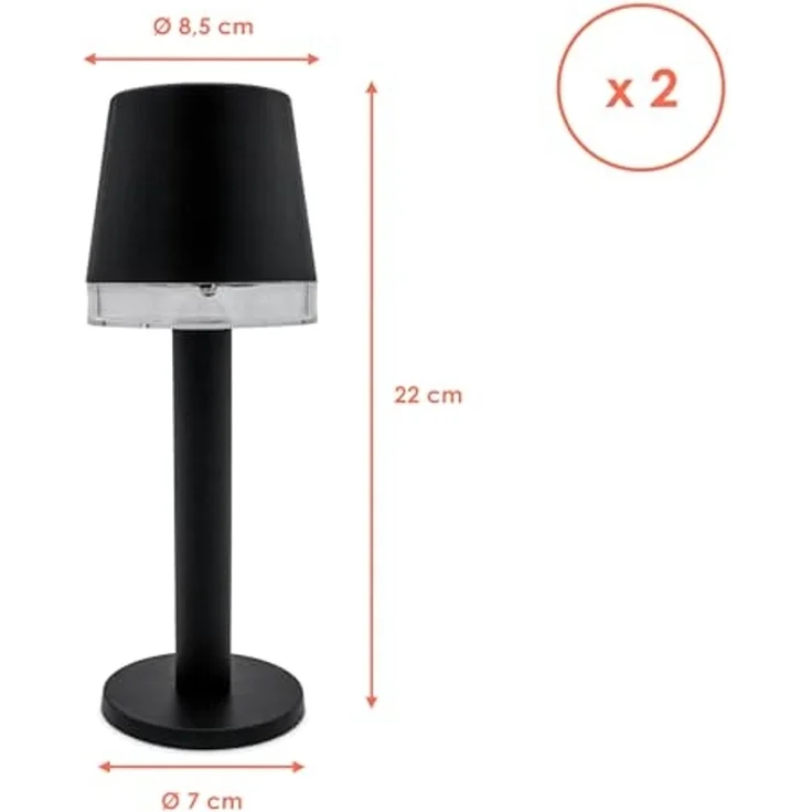 Spetebo LED Tischleuchte Solarlampe schwarz 22x8,5 cm - 2er Set, warm weiß – Bild 2
