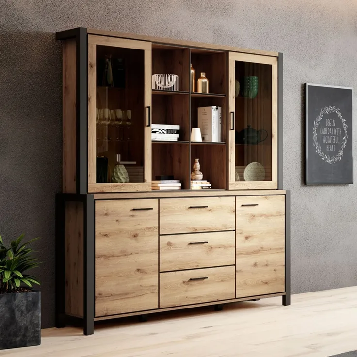 Esszimmer Buffetschrank Set ACCRA-83 in Taurus Eiche Nb. mit LED Beleuchtung, B/H/T: ca. 180/200/41 cm