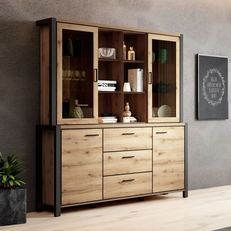 Esszimmer Buffetschrank Set ACCRA-83 in Taurus Eiche Nb. mit LED Beleuchtung, B/H/T: ca. 180/200/41 cm – Bild 1