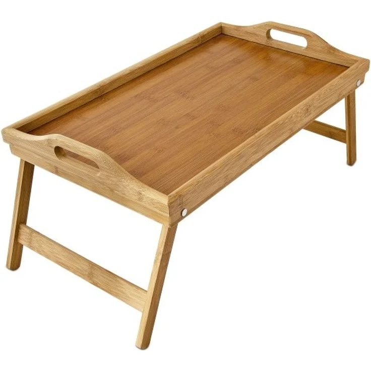 Relaxdays Betttablett klappbar, Bambus / MDF natur, 60 x 30 x 23 cm – Bild 3
