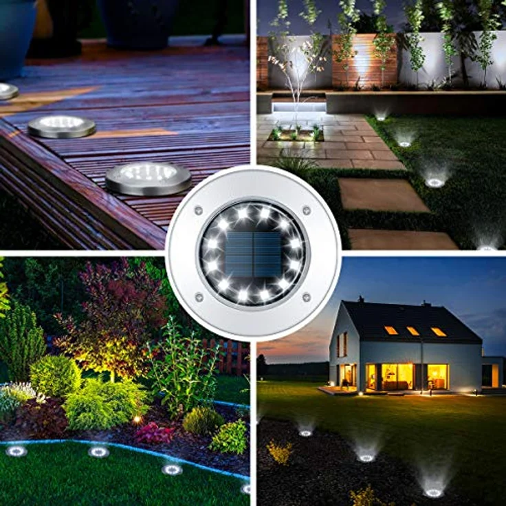 GIGALUMI Solar Bodenleuchte 12 LEDs 8 Stück Solarleuchten Weiß Gartenleuchten Edelstahl Wasserdicht für außen, Garten, Terrasse, Rasen, Hof, Gehweg – Bild 3