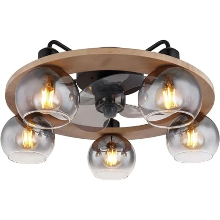 GLOBO LIGHTING Deckenleuchte, Leuchtmittel nicht inklusive, Deckenventilator Deckenlampe Ventilatorleuchte Fernbedienung Holz Glas – Bild 1