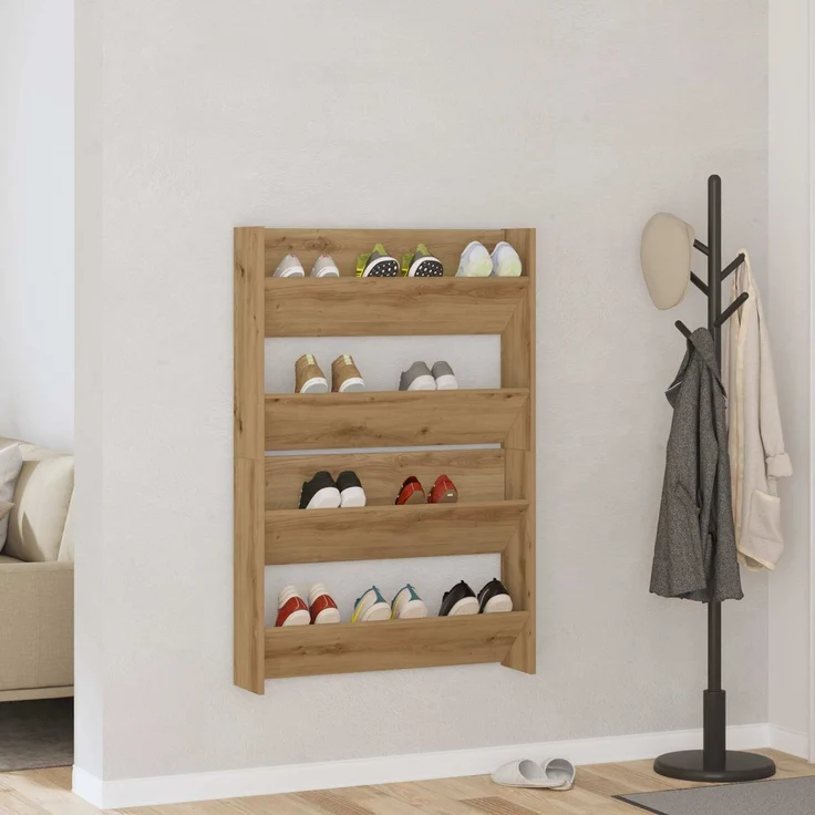 2er-Set Schuhschränke, Schuhkipper modern Artisan-Eiche 85 x 18 x 90 cm Holzwerkstoff – Bild 2