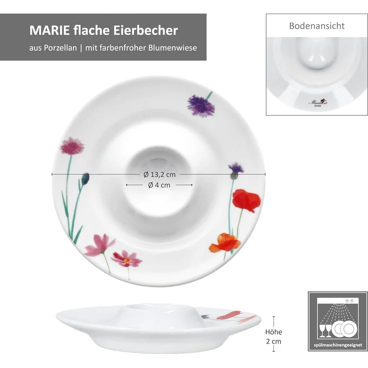 MamboCat Eierbecher 6x Marie Eierbecher mit Ablage weiß Blumen bunt Porzellan 6 Personen – Bild 6