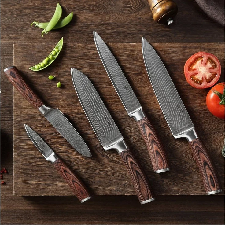 Wakoli Messer-Set Edib 5er Damastmesserset I Kochmesser Küchenmesser I 8 - 20cm Klingen (Damastmesser mit Geschenkbox, 5-tlg, 5er Damastmesser-Set mit Holzbox), 67 Lagen Damaststahl, VG-10 Stahlkern – Bild 2
