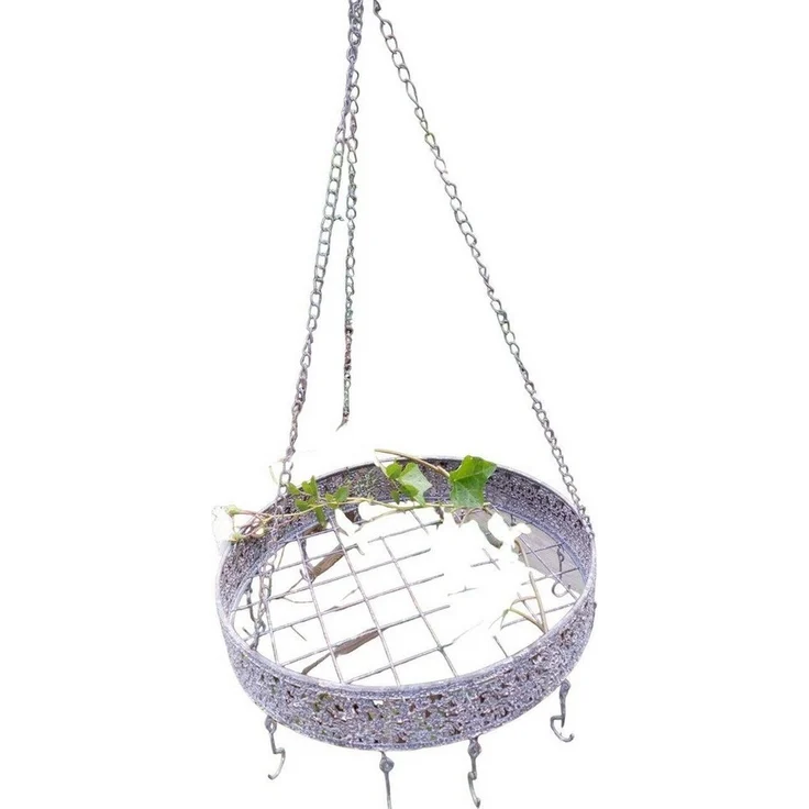 Deko-Impression Hängekorb Runder Küchenhänger Hängeregal Hängetablett Eisen silbergrau- antik (1 St) – Bild 5