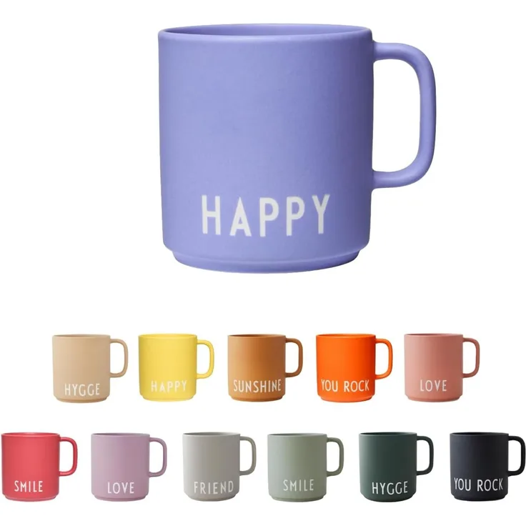 Design Letters Becher mit Henkel Favourite Cup Happy Pale Iris 10101008PAIRIHAPPY