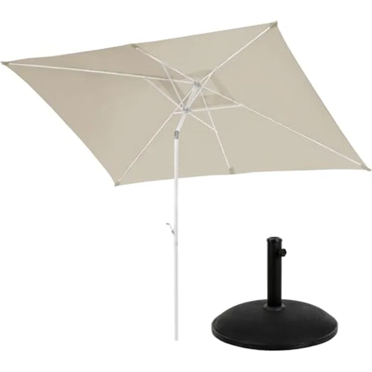 SVITA Svita Sonnenschirm 200x300 cm, Rechteckig, Beige, mit Kurbelmechanismus und Schirmständer, Sonnen- & Sichtschutz