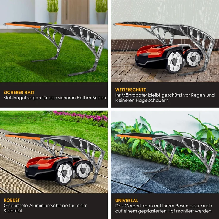 KESSER® Mähroboter Garage Dach Carport Überdachung für Mähroboter Rasenmäher Rasenroboter Automower Garten Witterungsbeständig Mährobotergarage inkl. Montagematerial, Maße 82 x 103 x 47 cm Orange / Schwarz – Bild 8