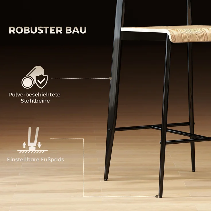 2er-Set Barhocker, Barstühle mit Rückenlehne und Metallgestell, Holz, Hellbraun--Naturholz--103x43x55cm--YOUDENOVA – Bild 7