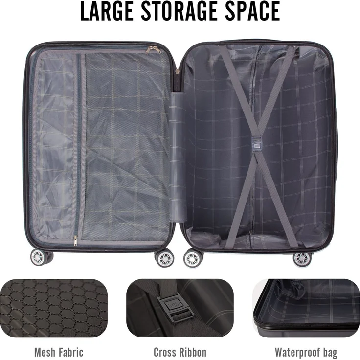 Todeco Mittelgroßer Koffer Trolley 68cm, Zwillingsrollen Reisekoffer Koffer Trolleys, 4 Rollen Leicht Hartschale aus ABS Aufgabegepäck, 68x45x26cm, 66 Liter, Anthrazitgrau – Bild 3