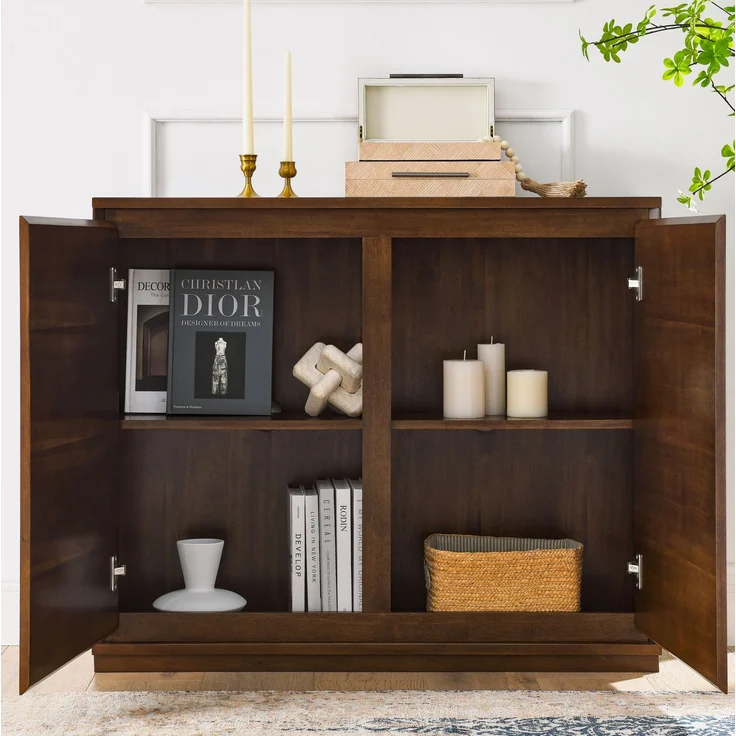 DESVIAE Sideboard Walnuss aus MDF – 99x82,3x23,5 cm – 2 Türen, Steckdosenöffnungen – Bild 1