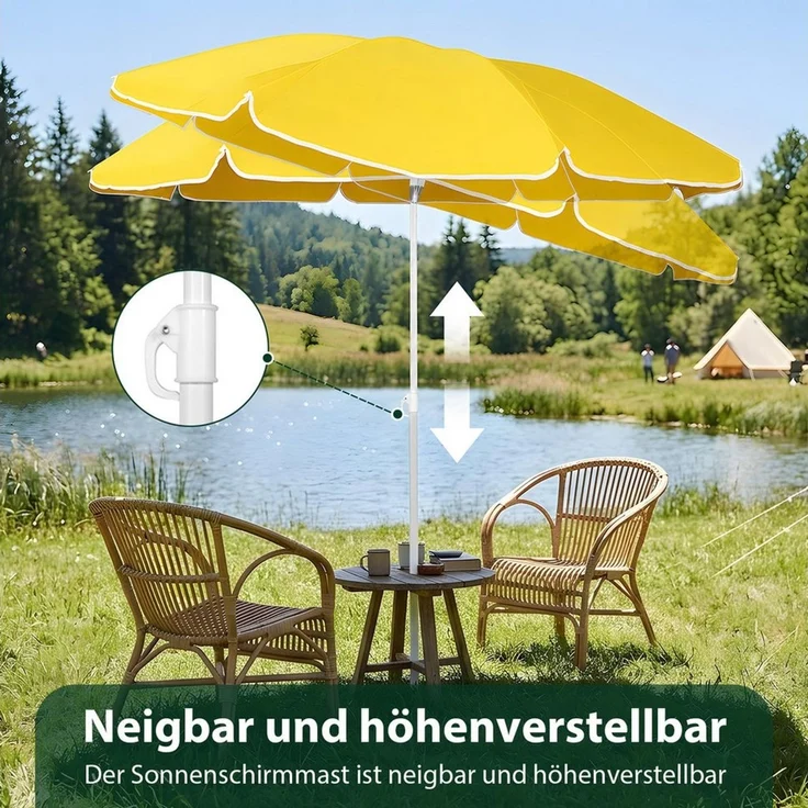 SUNULA Sonnenschirm Ø140/Ø160 cm Balkonschirm Rund Strandschirm mit Schutzhülle, LxB: 160x160 cm, 160 cm mit Knickfunktion, Höhenverstellbar, für Balkon und Garten – Bild 4