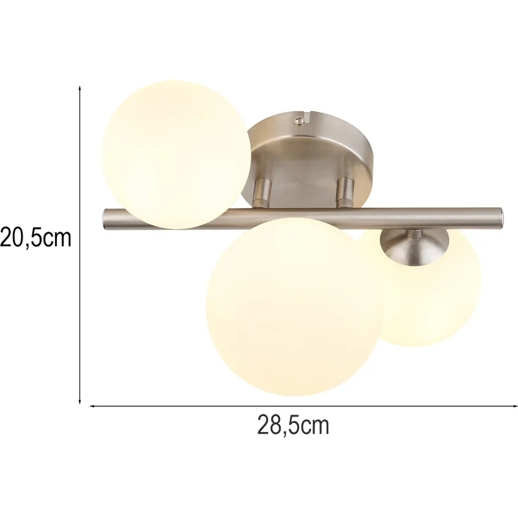 Deckenleuchte RIHA Silber 3-flammig mit Glaskugeln Opalglas Weiß, Breite 28,5cm – Bild 4