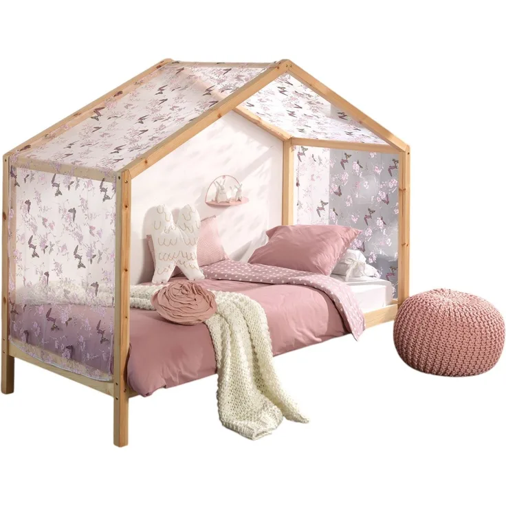 Hausbett mit Textilhimmel Kapua 210x97x170 Massivholz Natur