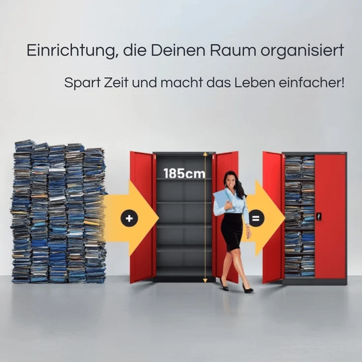 MegaDeal 4x Aktenschrank abschließbar KADO - 5 Ebenen verstellbar, Flügeltüren | Metallschrank Werkstatt Mehrzweckschrank Büroschrank aus Stahl Werkzeugschrank, 185x90x40cm Anthrazit-Rot – Bild 3