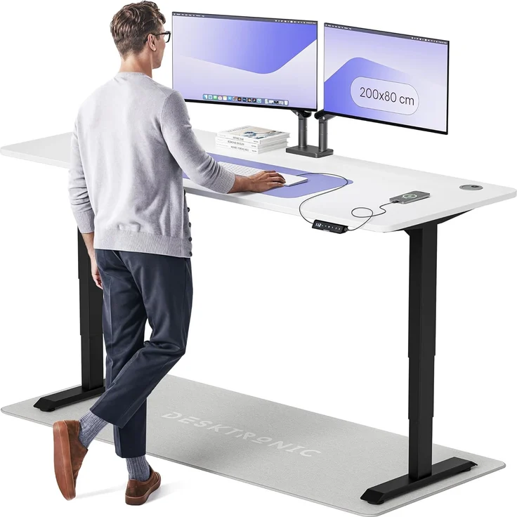 Höhenverstellbarer Schreibtisch - Höhenverstellbar Elektrisch mit Flüsterleisem Dual-Motor & Touchscreen - Hohe Tragfähigkeit - Stehtisch von Desktronic, Schwarz + Weiß, 200x80 cm – Bild 1