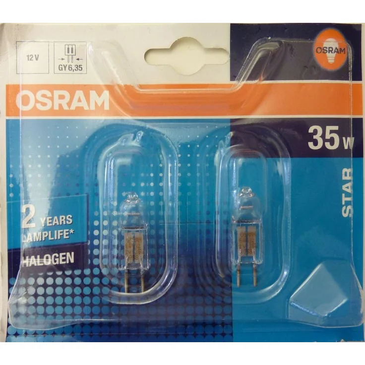 Osram Halogen-Niedervoltlampe GY6.35 dimmbar 12V 35W Ersatz für 50W warmweiß 2900K 2er-Pack hohe Lichtqualität langlebig energieeffizient