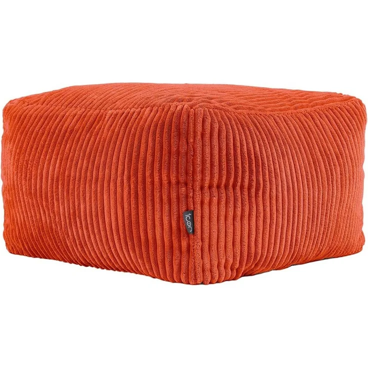 Icon Amara Hocker, Orange, Flauschiger Cord Stoff, Sitzsack Cord, Sitzpuff Hocker mit Füllung, Fußhocker für das Wohnzimmer, Deko Wohnzimmer – Bild 1
